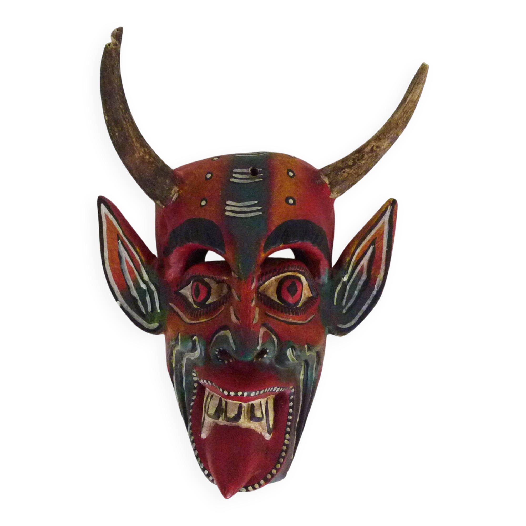 Art populaire mexicain masque diable en bois sculpté avec corne
