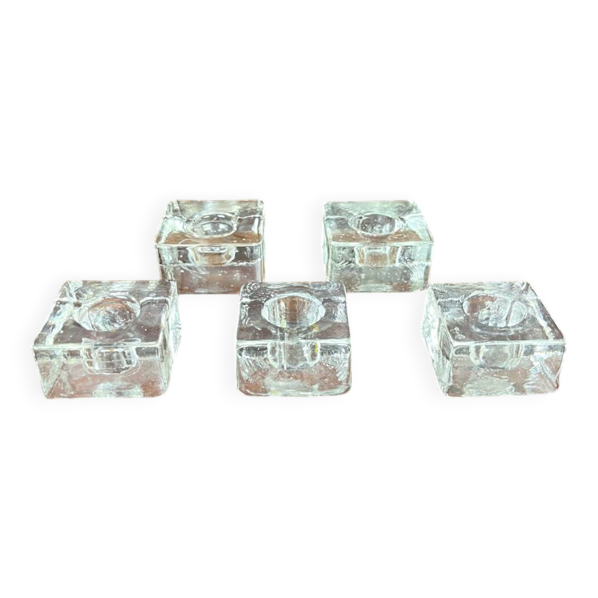 5 molded glass ice cube candle holders
