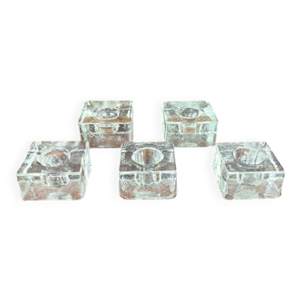 5 bougeoirs ice cube verre moulé