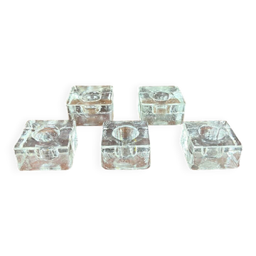 5 bougeoirs ice cube verre moulé