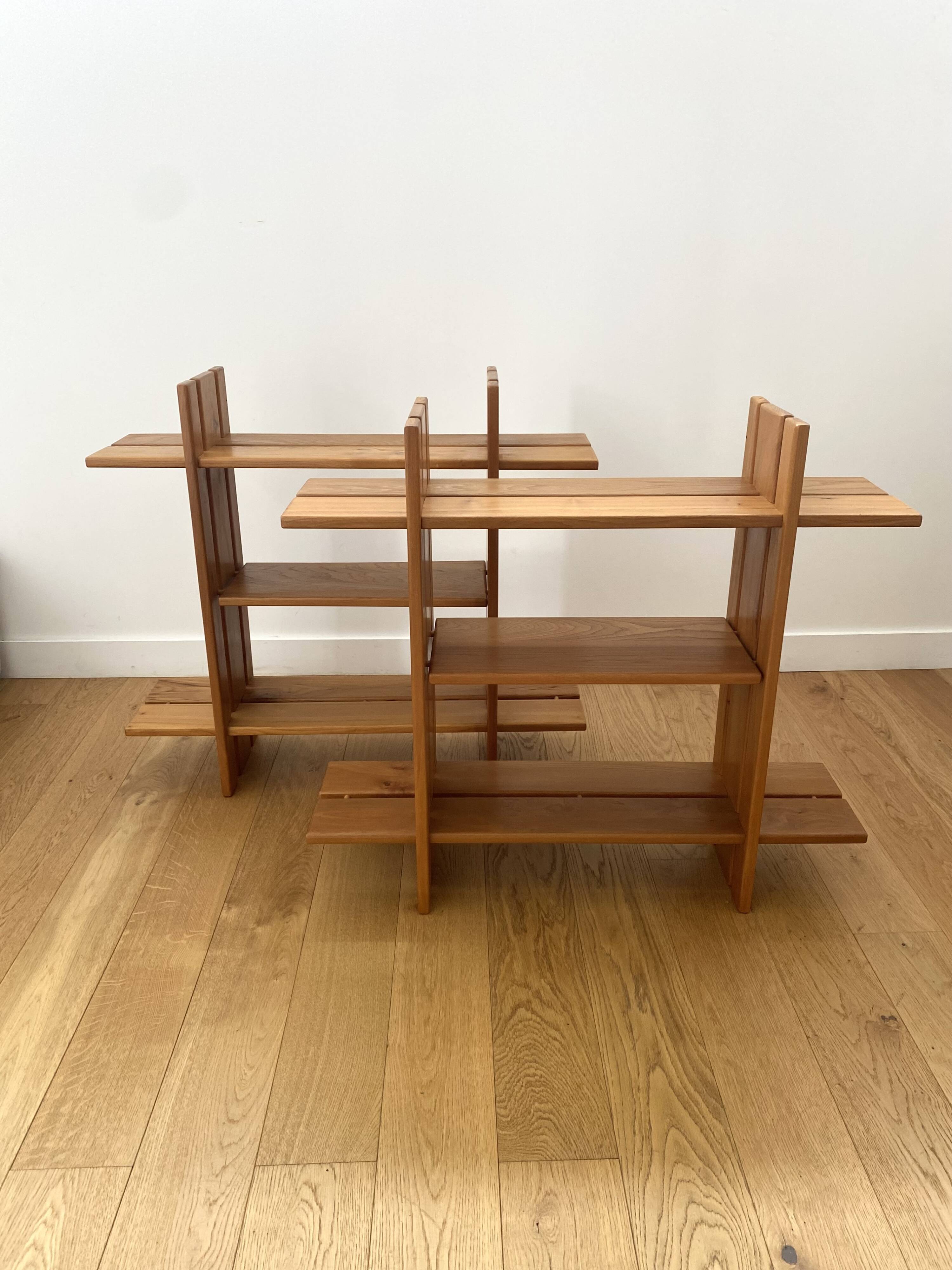 Pair of shelves/bookcases in elm by Roland Haeusler for Maison Regain.