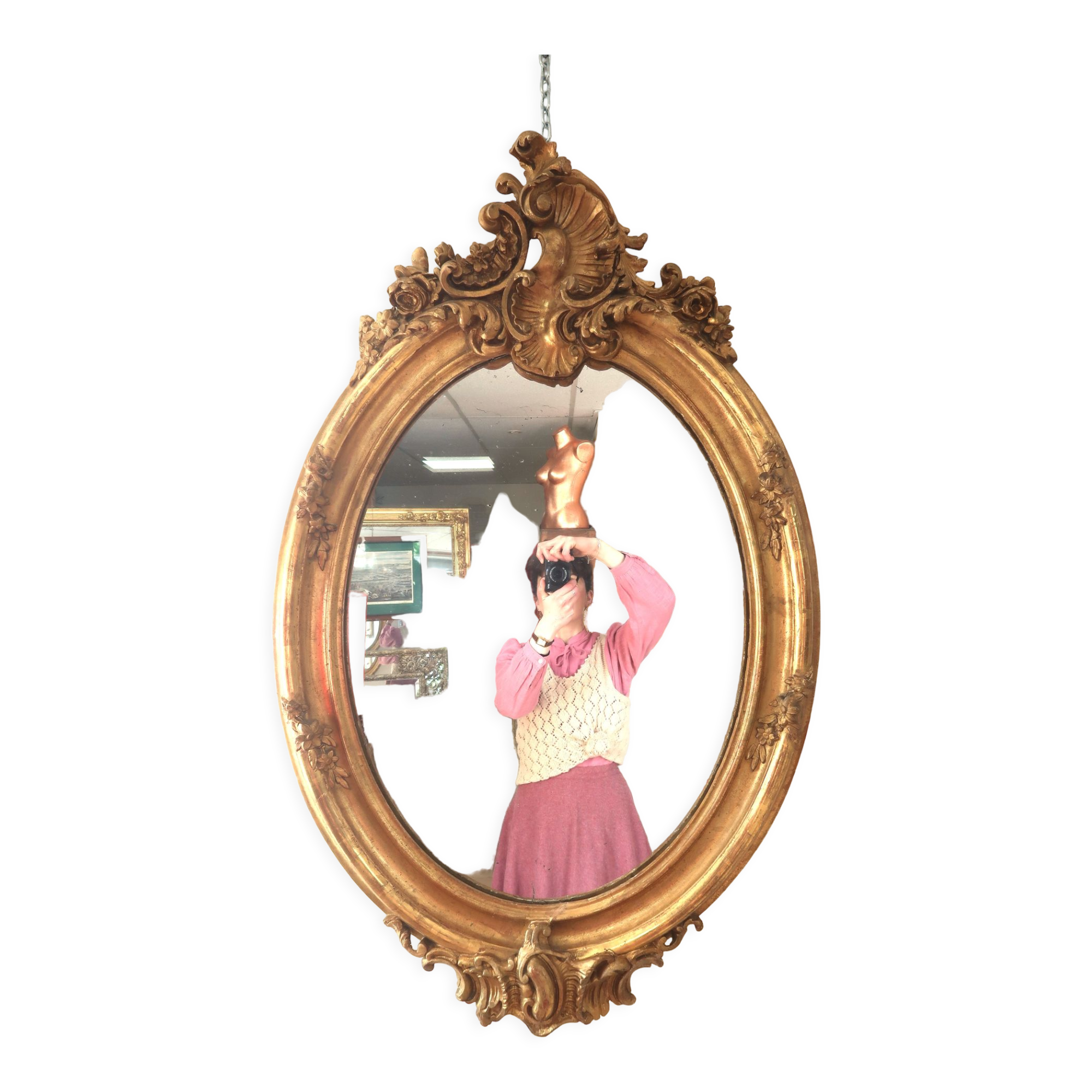 Oval mirror in gilded wood 98x63 cm