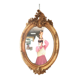Miroir ovale en bois doré 98x63 cm