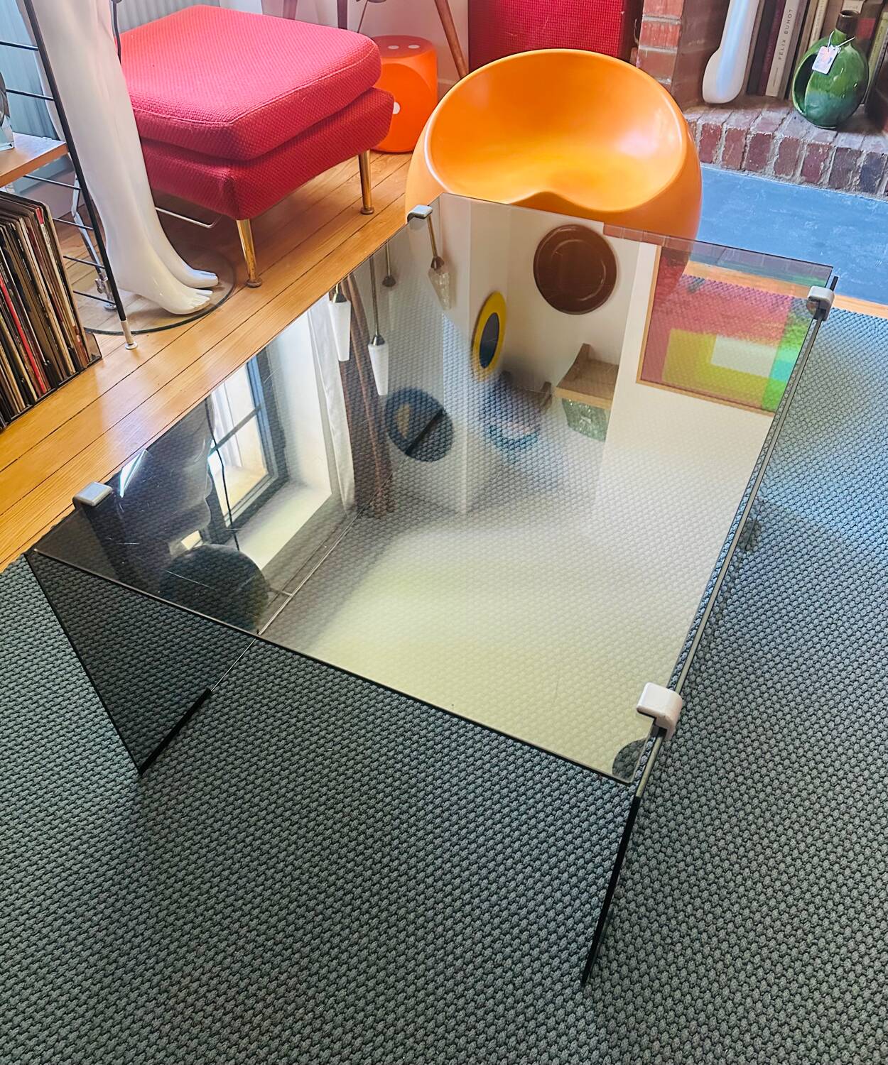 Vintage 70s smoked glass coffee table