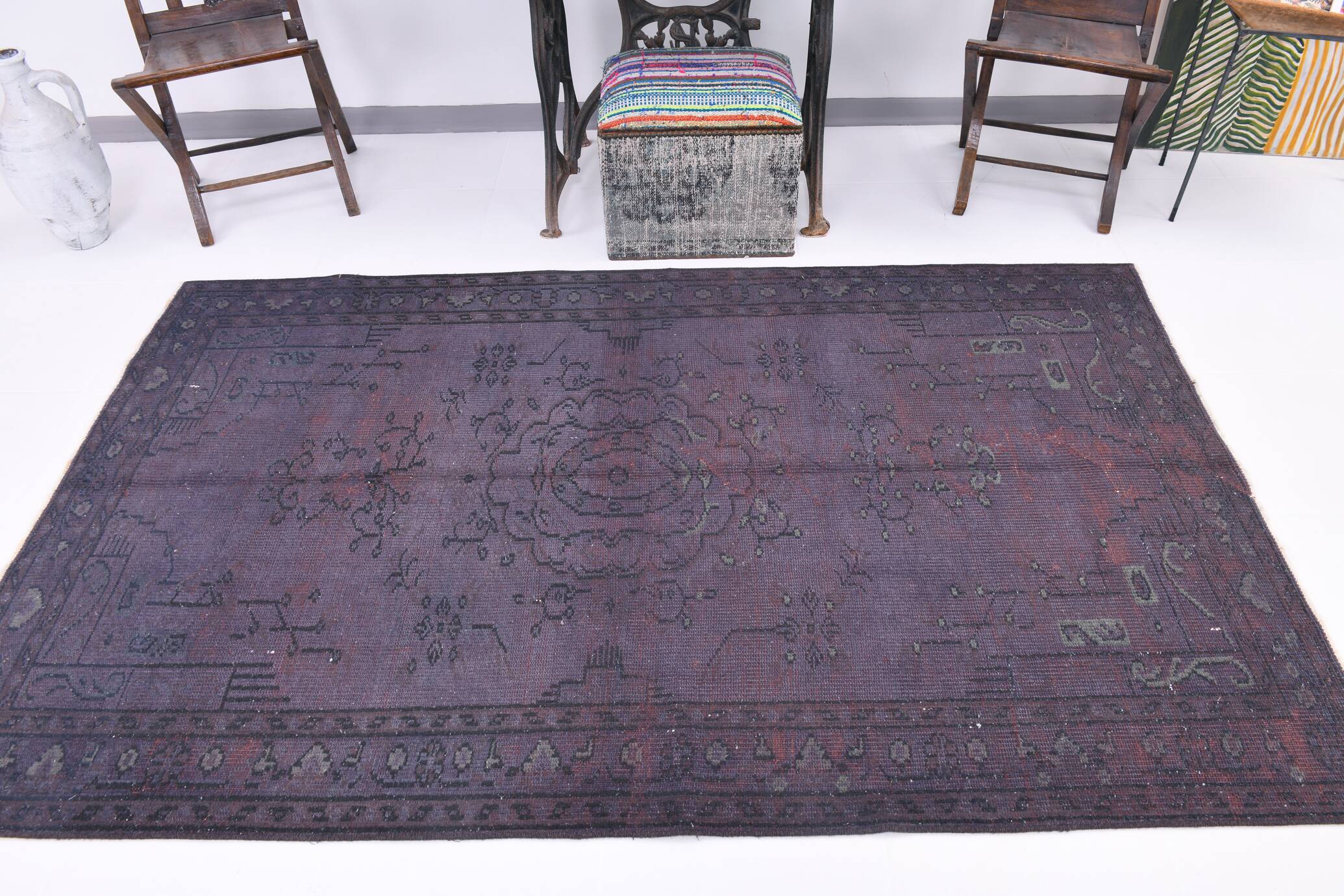 4x8 Shades Of Purple Oriental Handmade Wool Turkish Vintage Rug, 140x230Cm