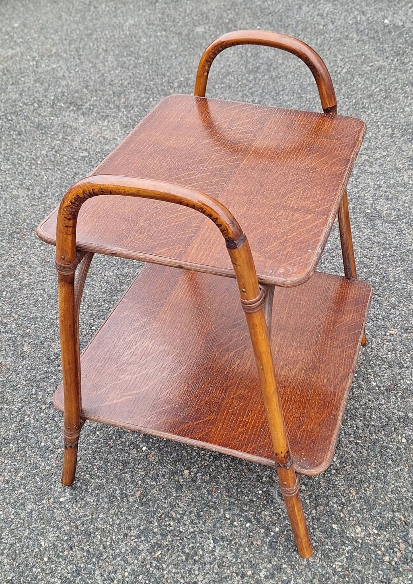 Table d'appoint en bois et bambou vintage