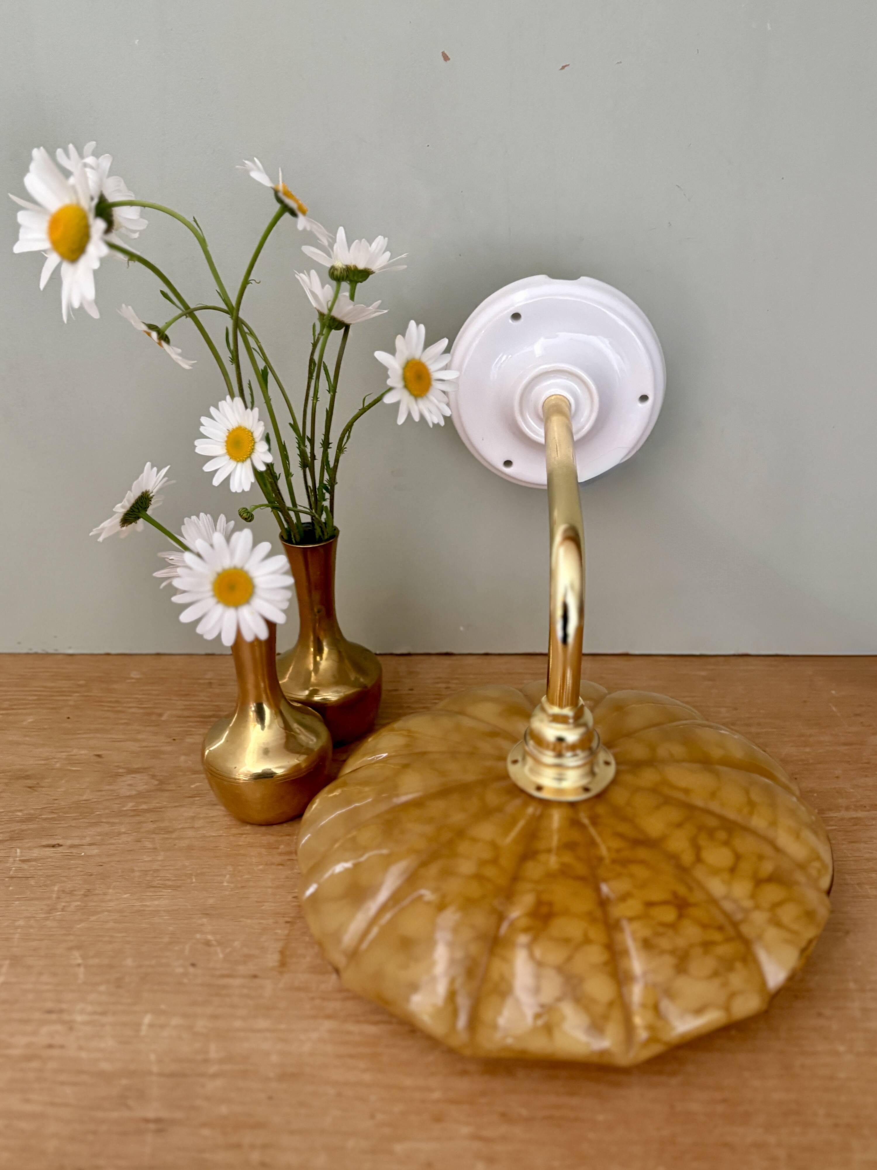 Antique wall lamp with yellow Clichy glass shade