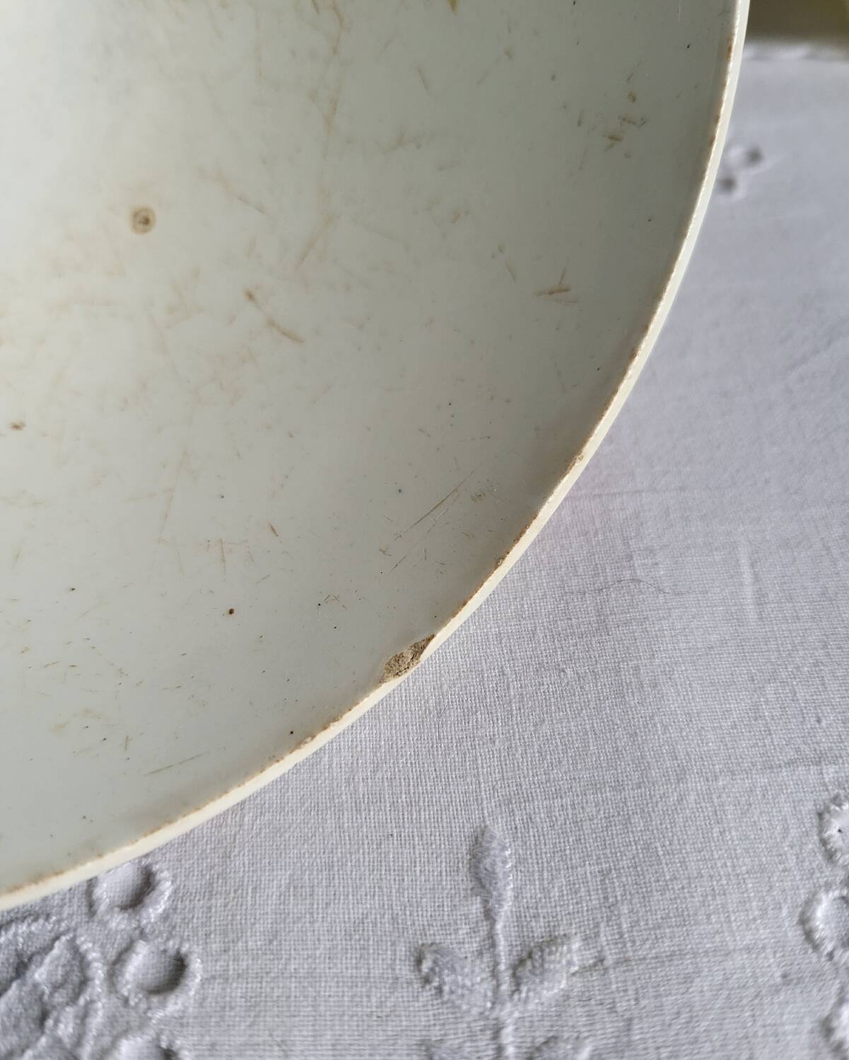 Old Bowl in Earthenware with Flower Decoration Marked underneath M