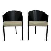 Postmodern set of 2 leather chairs  Italy, 1980