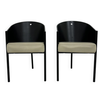 Ensemble postmoderne de 2 chaises en cuir, Italie, 1980