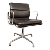 Soft Pad Alu Chair EA 208, black leather, swivel chair by Charles & Ray Eames for Vitra, Germany, 1970s