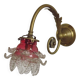 French Brass Single Wall Light with Pink & Clear Floral Glass Shade