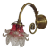 French Brass Single Wall Light with Pink & Clear Floral Glass Shade