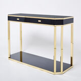 Pair of black lacquered consoles and brass 1970