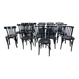 Lot de 16 chaises bistrot bois vernis noir Baumann/ Luterma anées 40/50 France