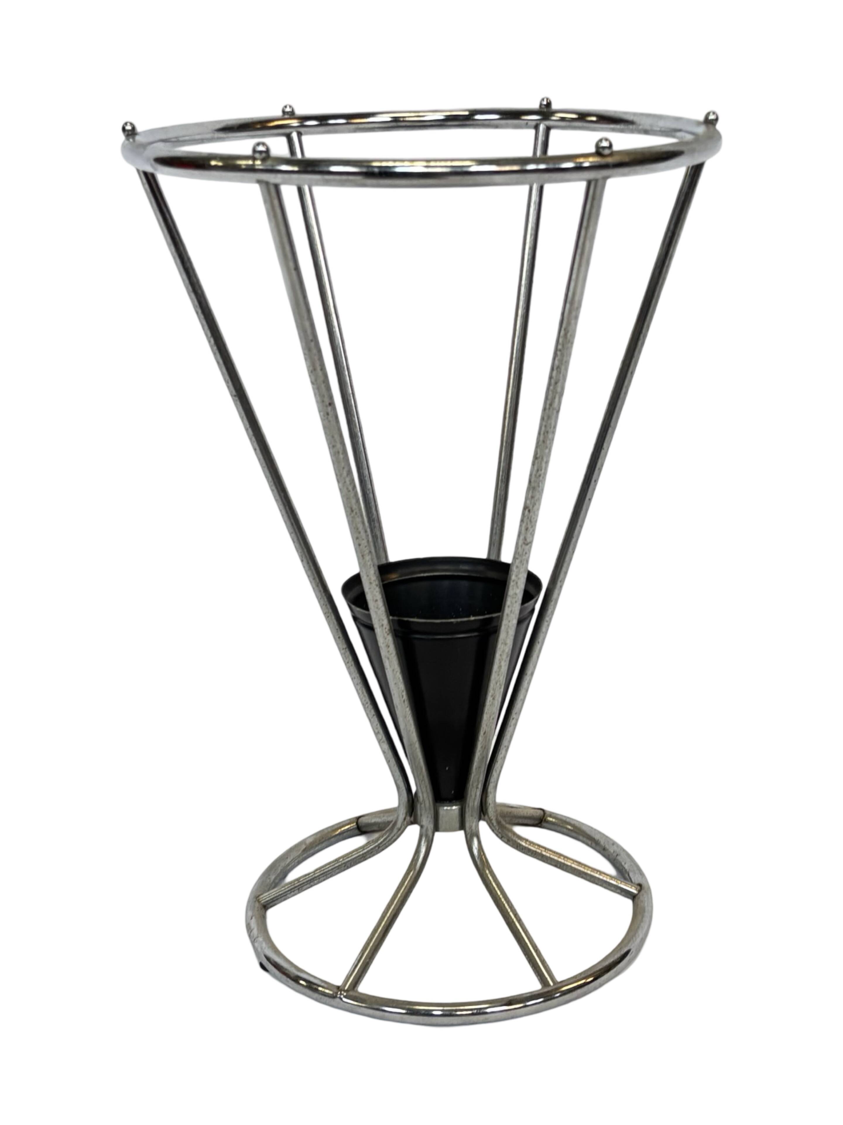 Vintage Umbrella stand chrome round black Dutch Art Deco