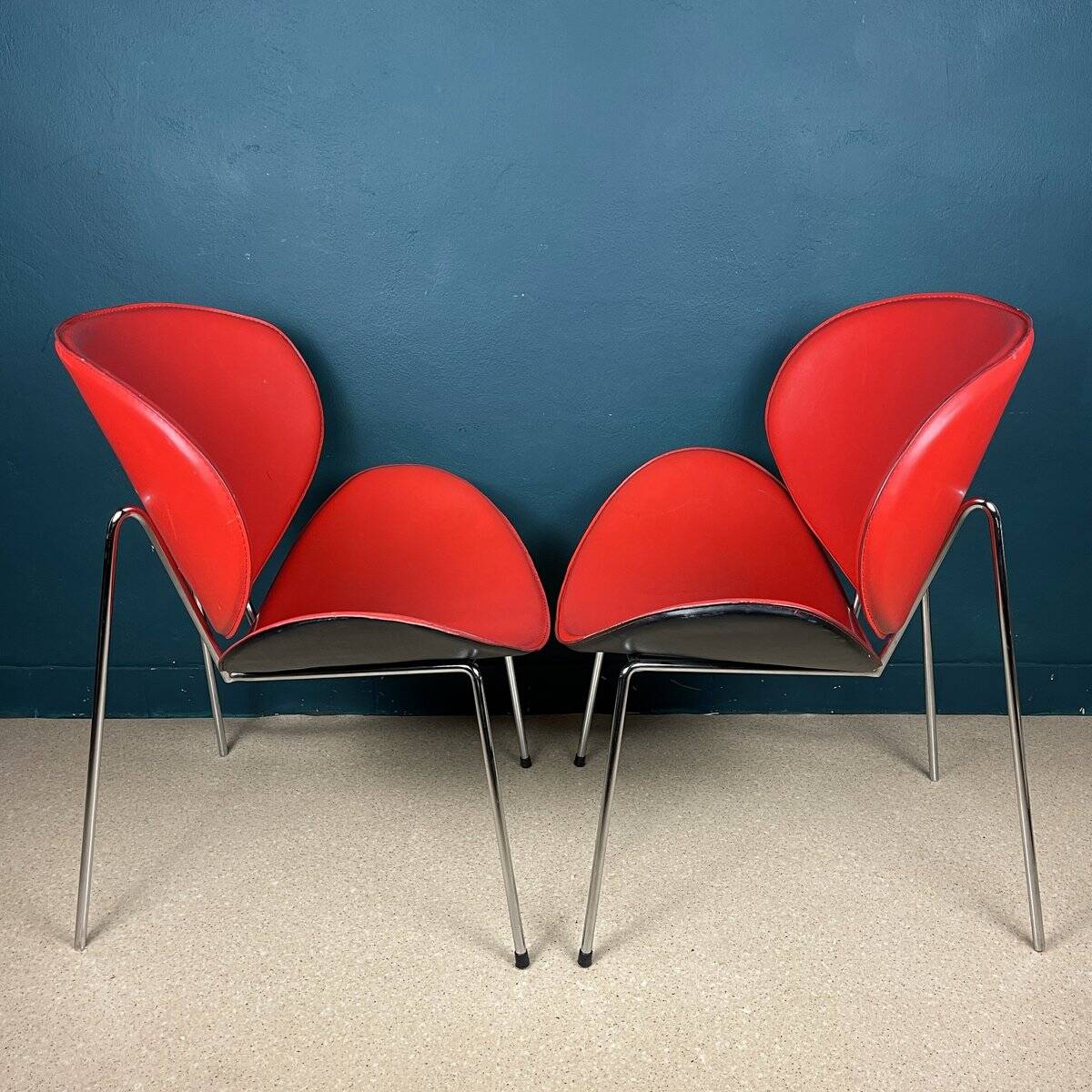 Set of red lounge chairs, Italy, 1990s