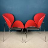 Set of red lounge chairs, Italy, 1990s