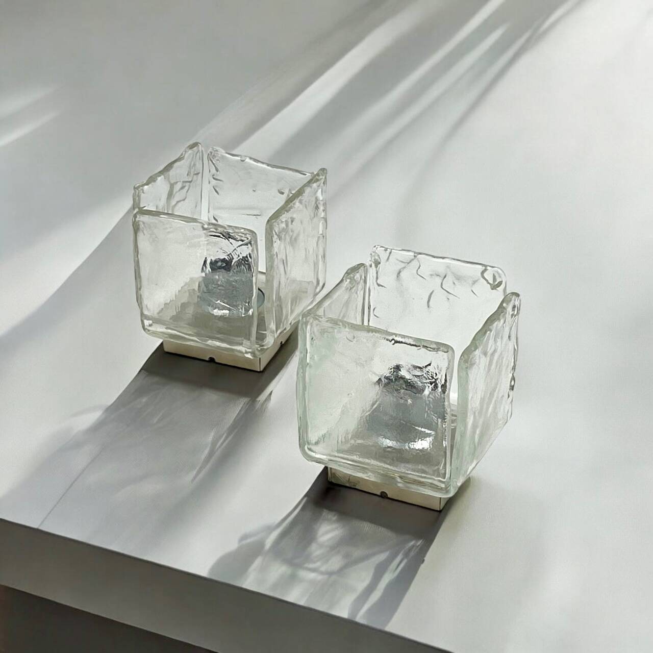 Vintage 70s Handmade Murano Ice Glass Wall or Ceiling Lamps by Toso