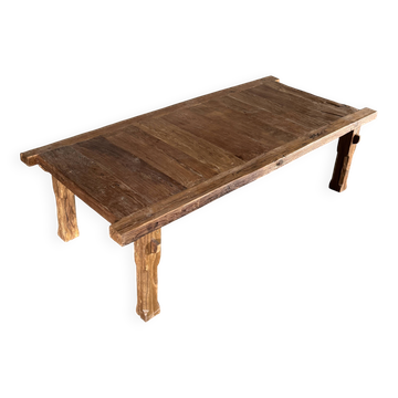 Large upcycled golden teak coffee table L1m60 W70 H45