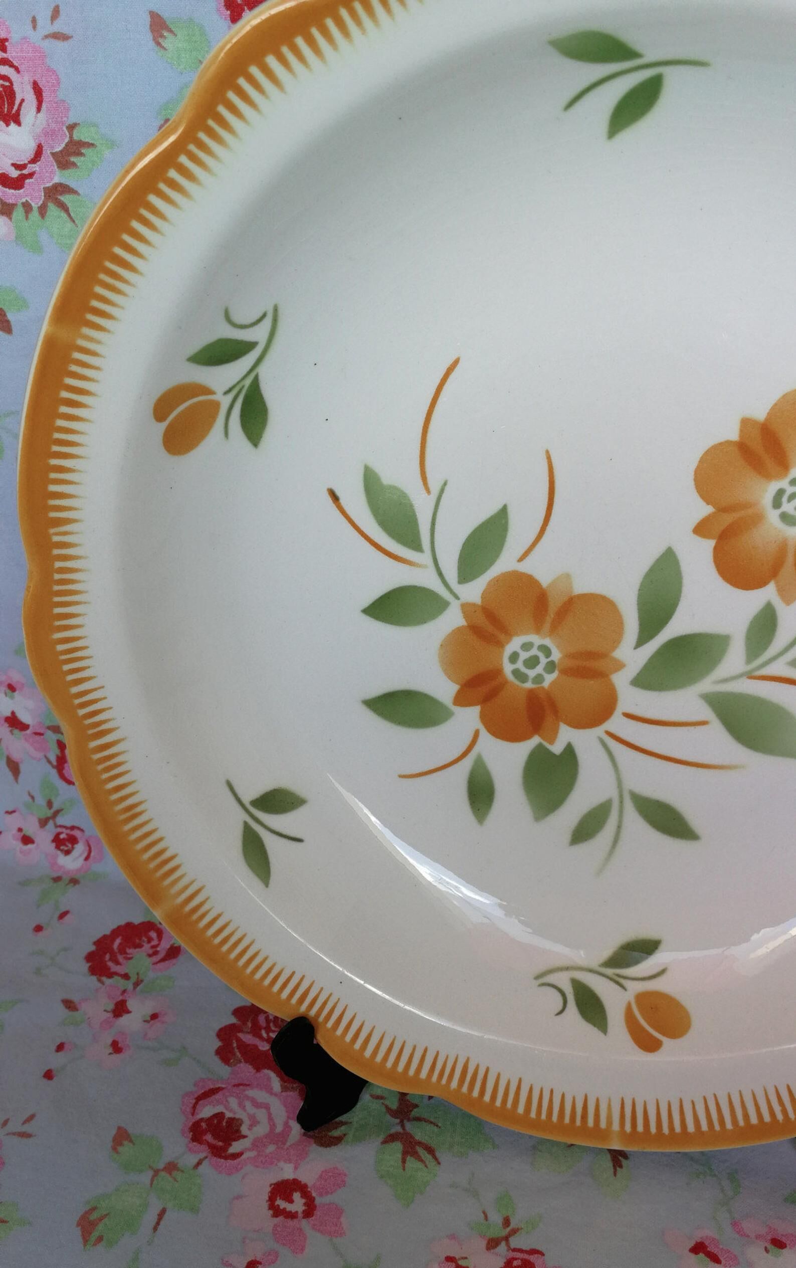 Big Dish Old Hollow Badonviller Orange Flowers