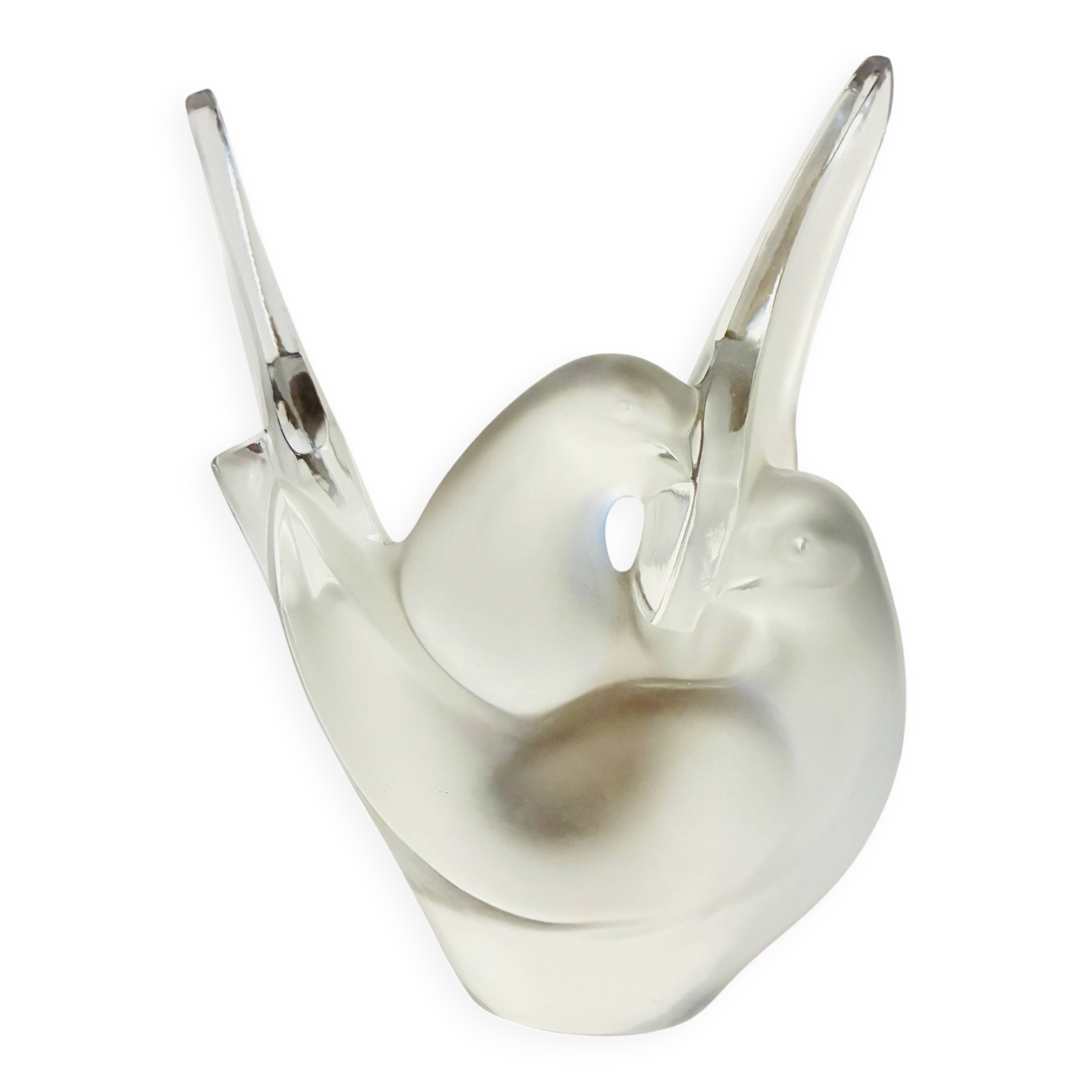Lalique "sylvie" — dove vase in satin and polished pressed crystal