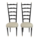 Pair of Chiavari Mid-Century Modern Italian Velvet High Back Chairs, 1950s