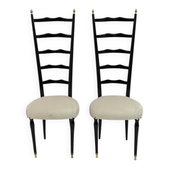 Pair of Chiavari Mid-Century Modern Italian Velvet High Back Chairs, 1950s