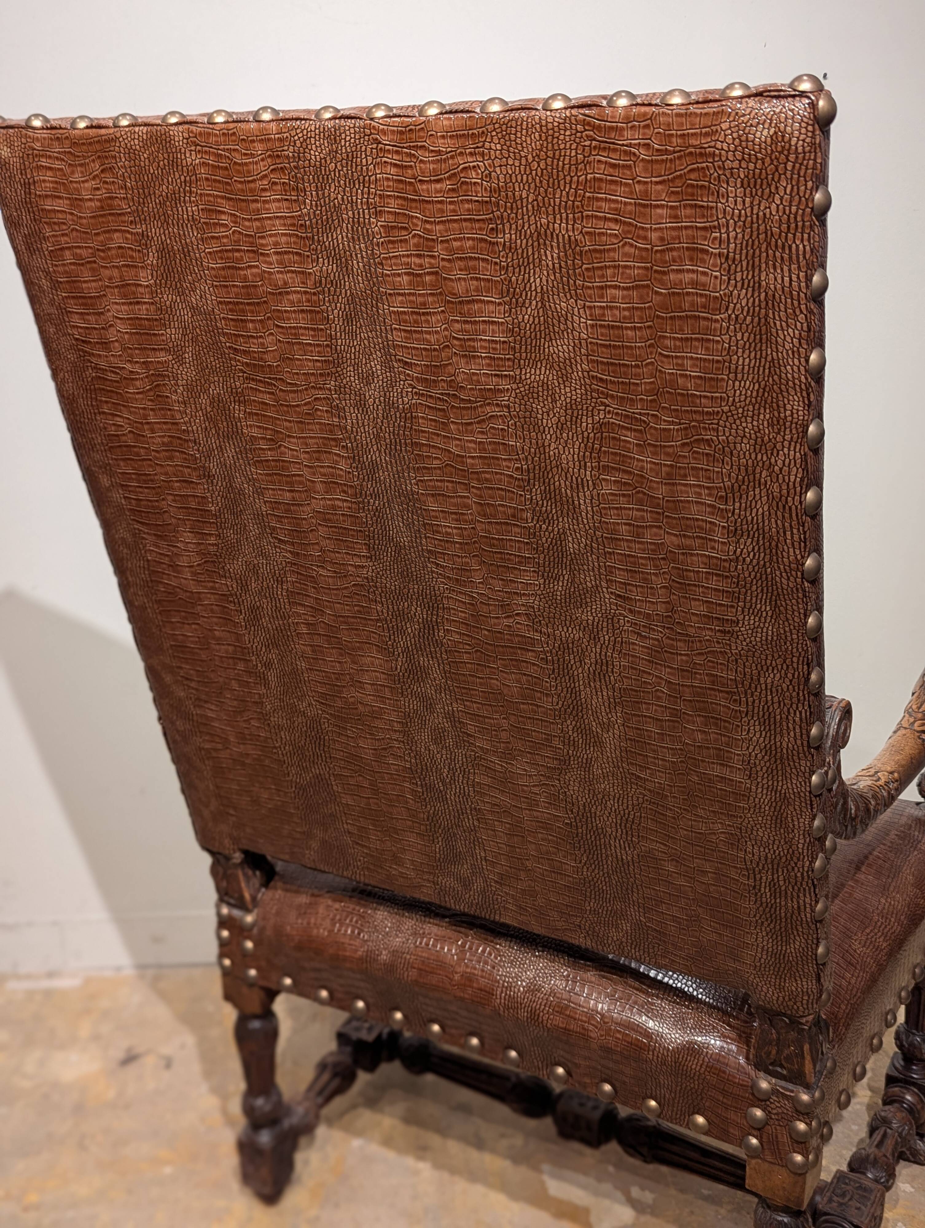 Pair of Louis XIII armchairs, 19th century