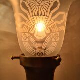 2 lampes tripode empire  napoleon 1890 tulipes gravé a l acide dans le bacara non signe 46x15