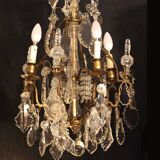 19th Century Crystal and Bronze Chandelier with Tassels