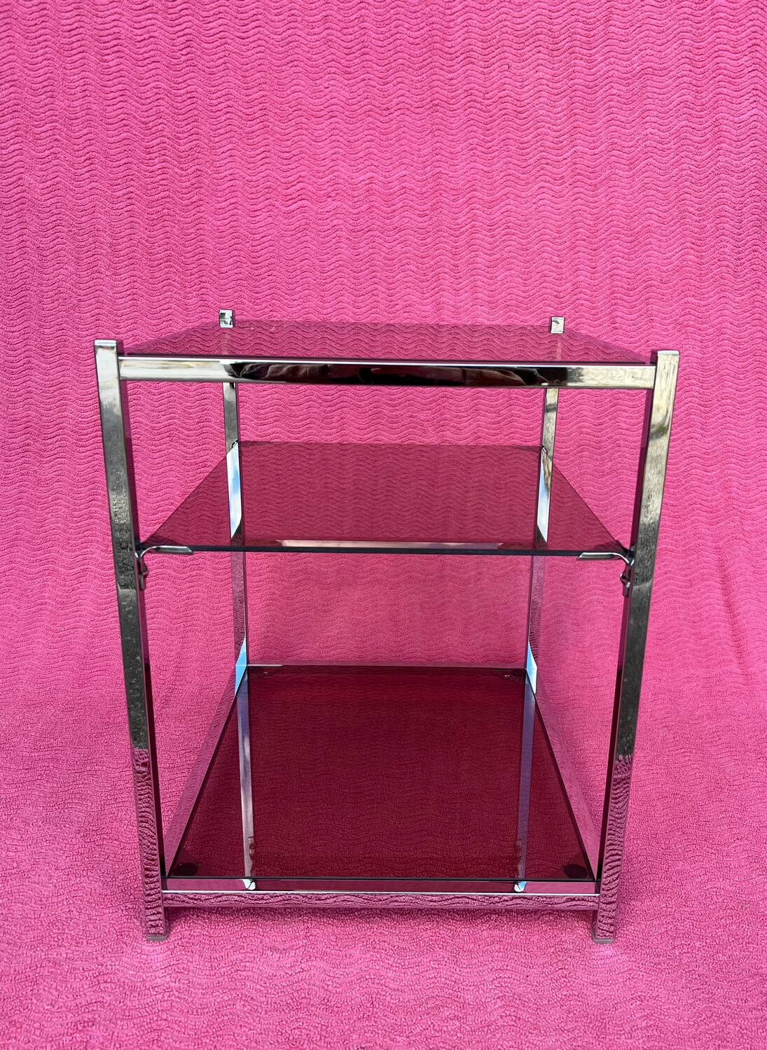 VINTAGE 1970 RECTANGULAR COFFEE TABLE WITH SQUARE CHROME TUBES AND 3 SHELVES