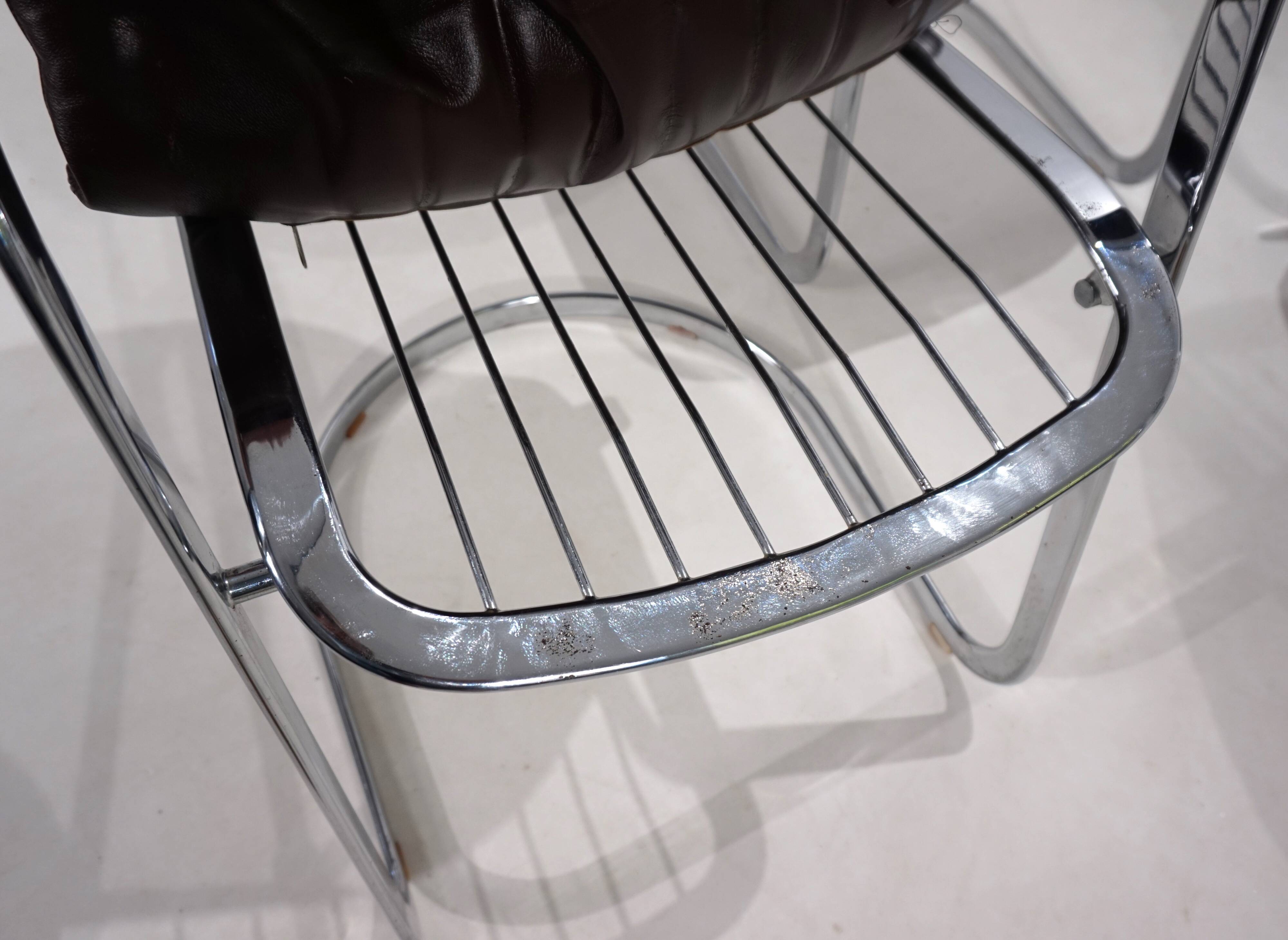 Set of four Cidue leather chrome cantilever chairs by Willy Rizzo, 1970