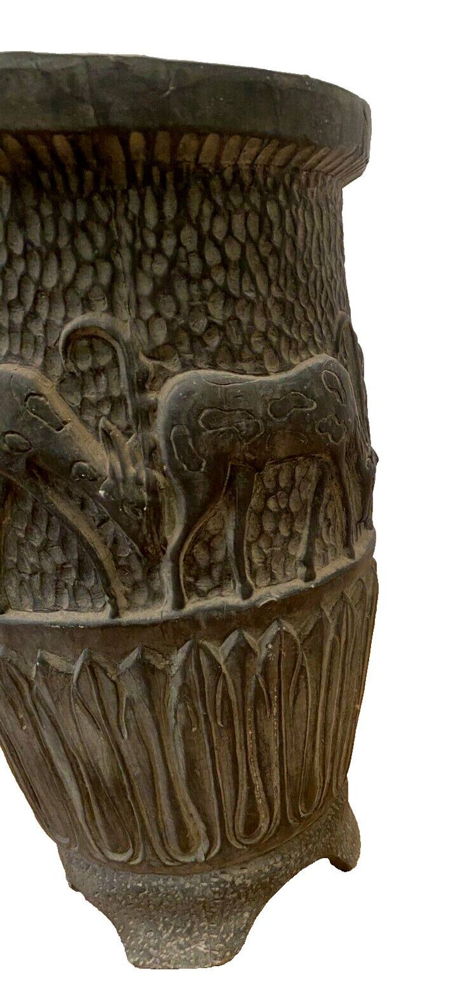 Polychrome terracotta vase decorated with antelopes, 20th century