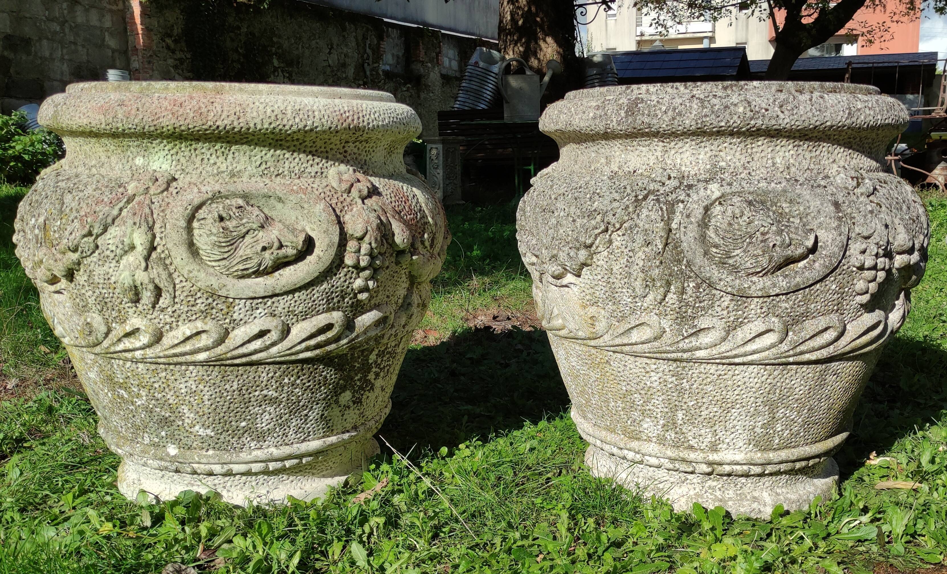 Pair of Medici pot caches in reconstituted stone
