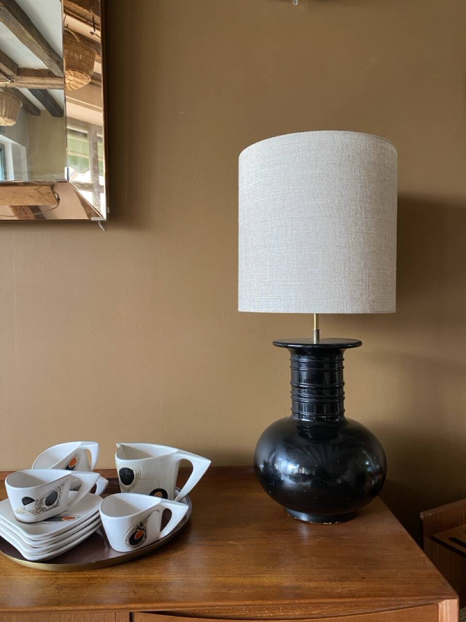 Pair of vintage modernist black lamps from the 1970s.