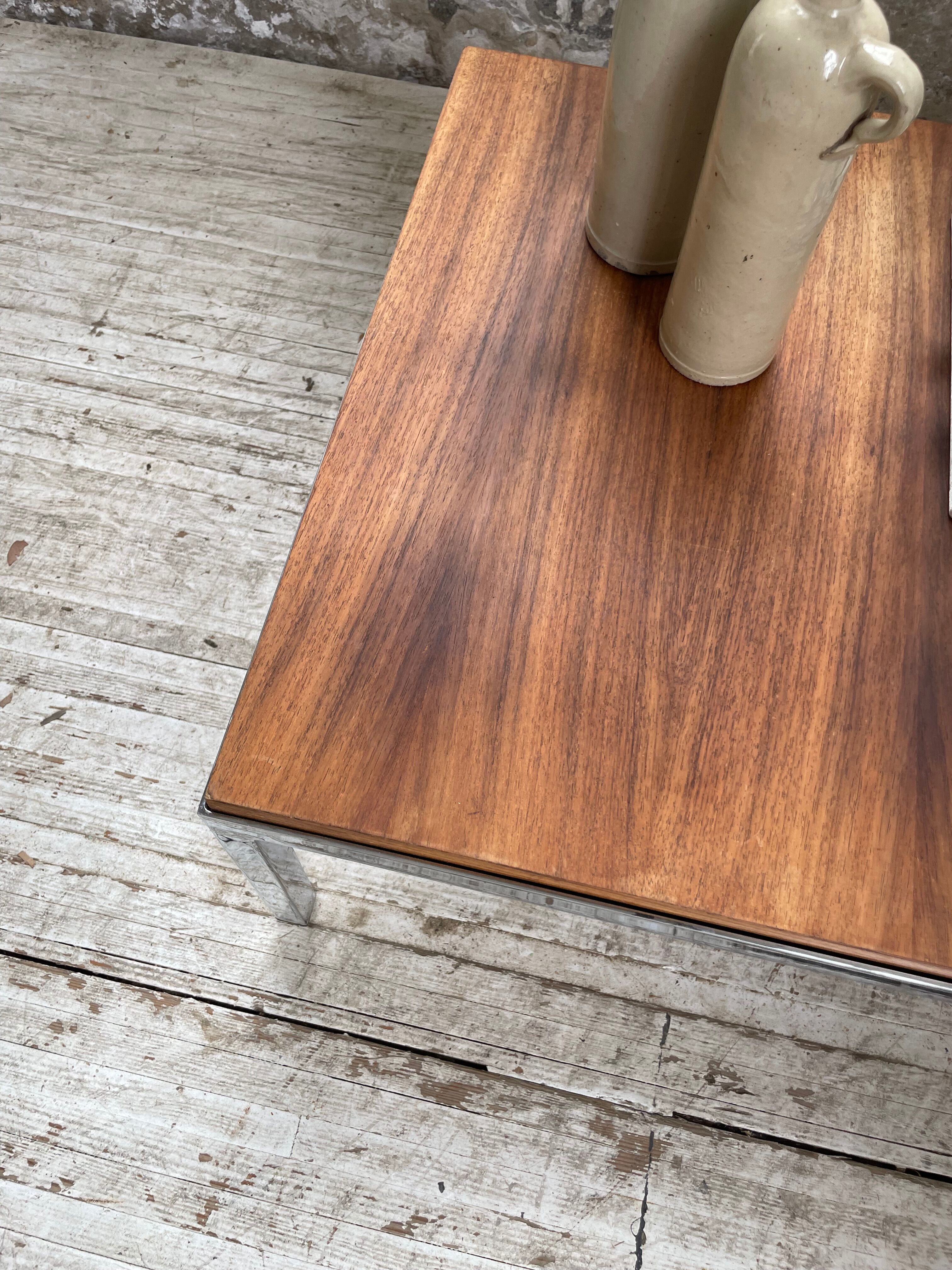 Walnut and modernist chrome coffee table