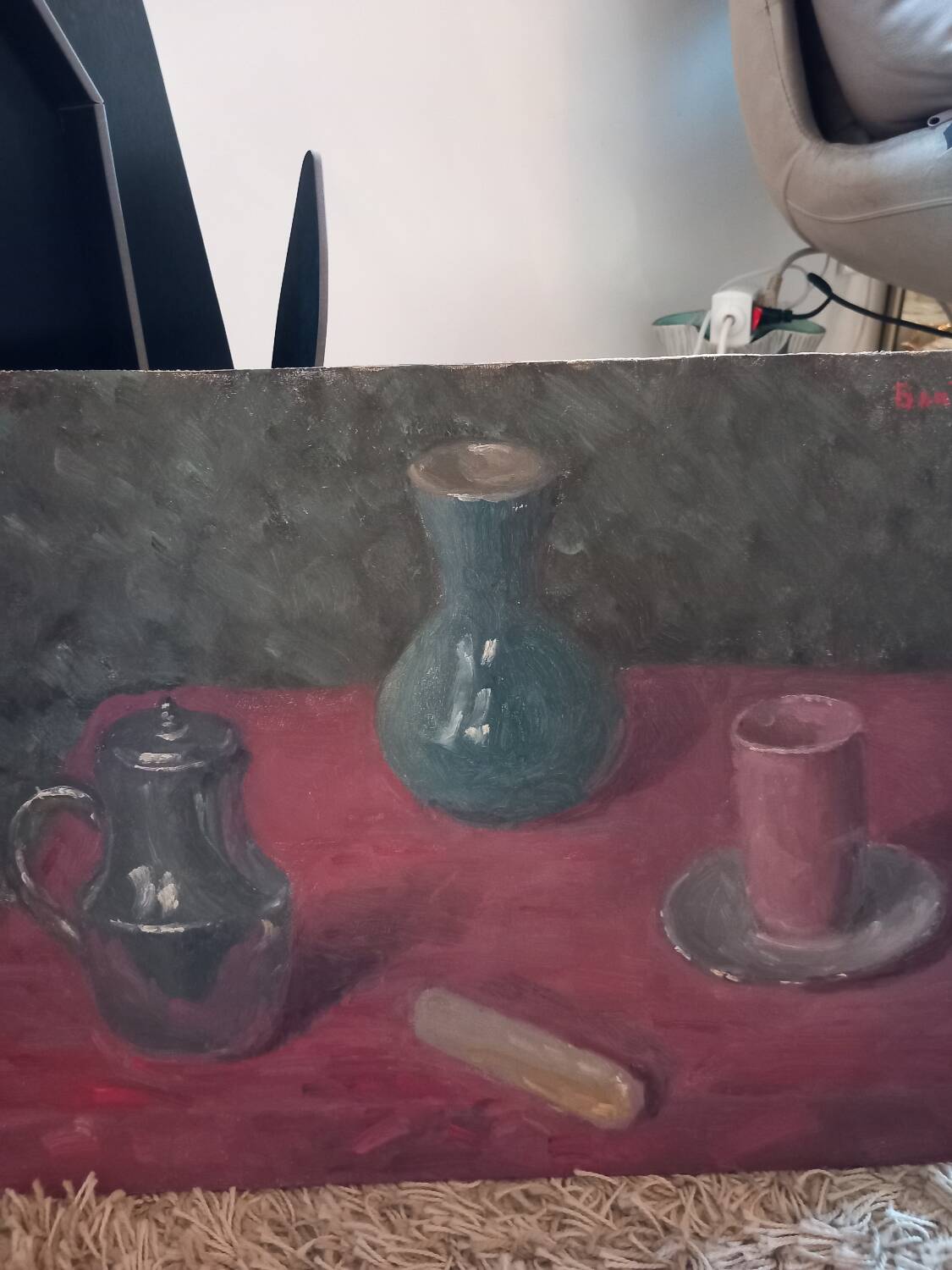 Oil painting. Still life with biscuit