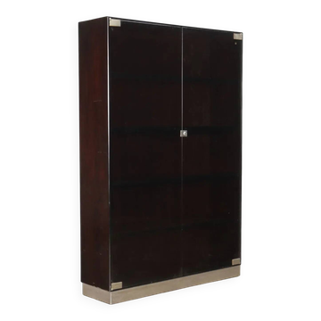 Vitrine vintage des années 1970 en placage de bois exotique et verre fumé
