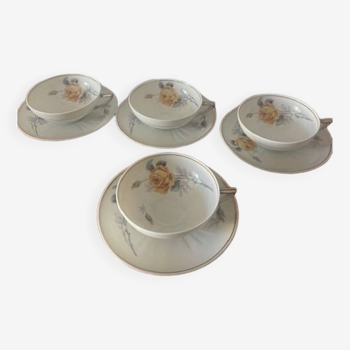 Set of 4 tea cups in fine porcelain from Limoges France Ceramic depot 36 rue Etienne Marc