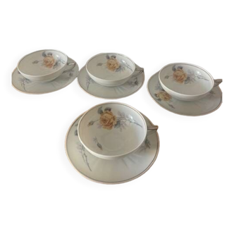 Set of 4 tea cups in fine porcelain from Limoges France Ceramic depot 36 rue Etienne Marc