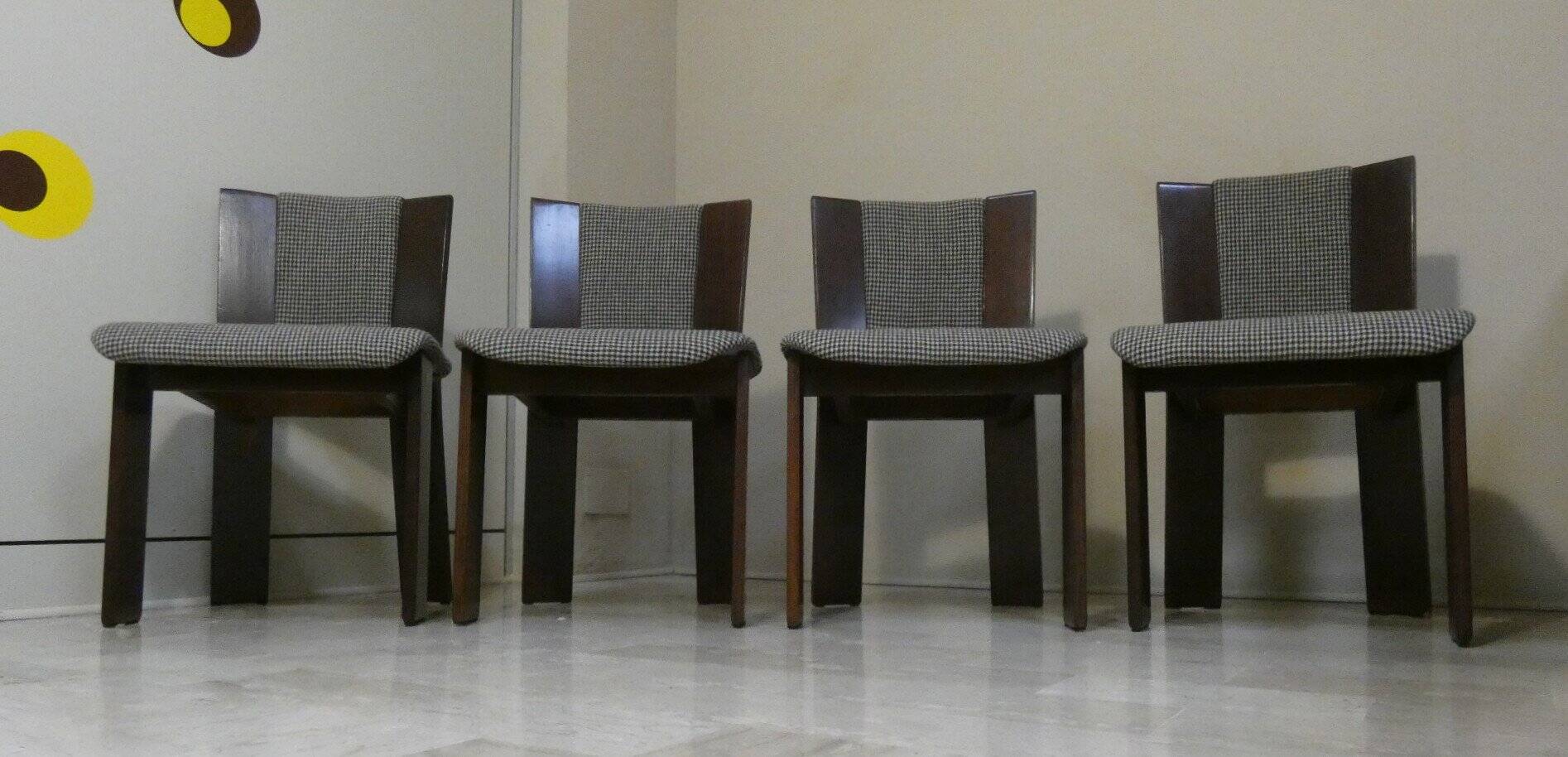 Wood and tweed chairs by Acerbis International, Italy, 1980s, set of 4.