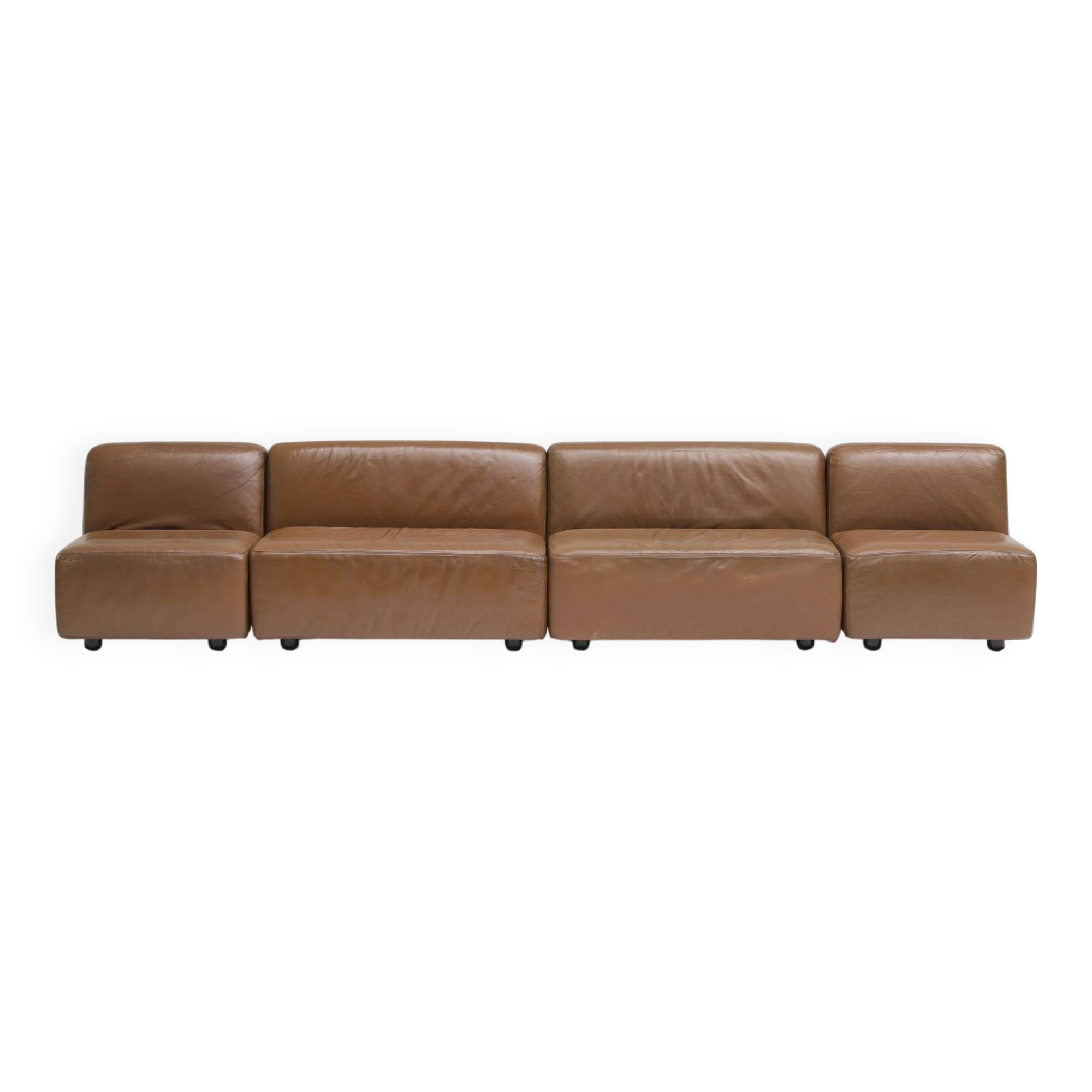 Modular leather sofa, manufactured by Durlet, Belgium, 1970s.