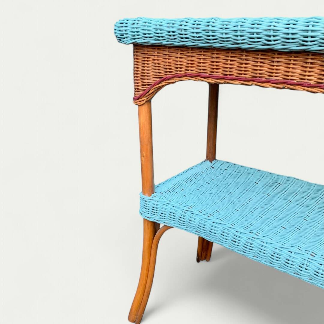 Vintage woven rattan and wicker console