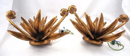Beautiful pair of wall lights, gold metal, wheat ears, vintage, 48 cm, excellent condition.