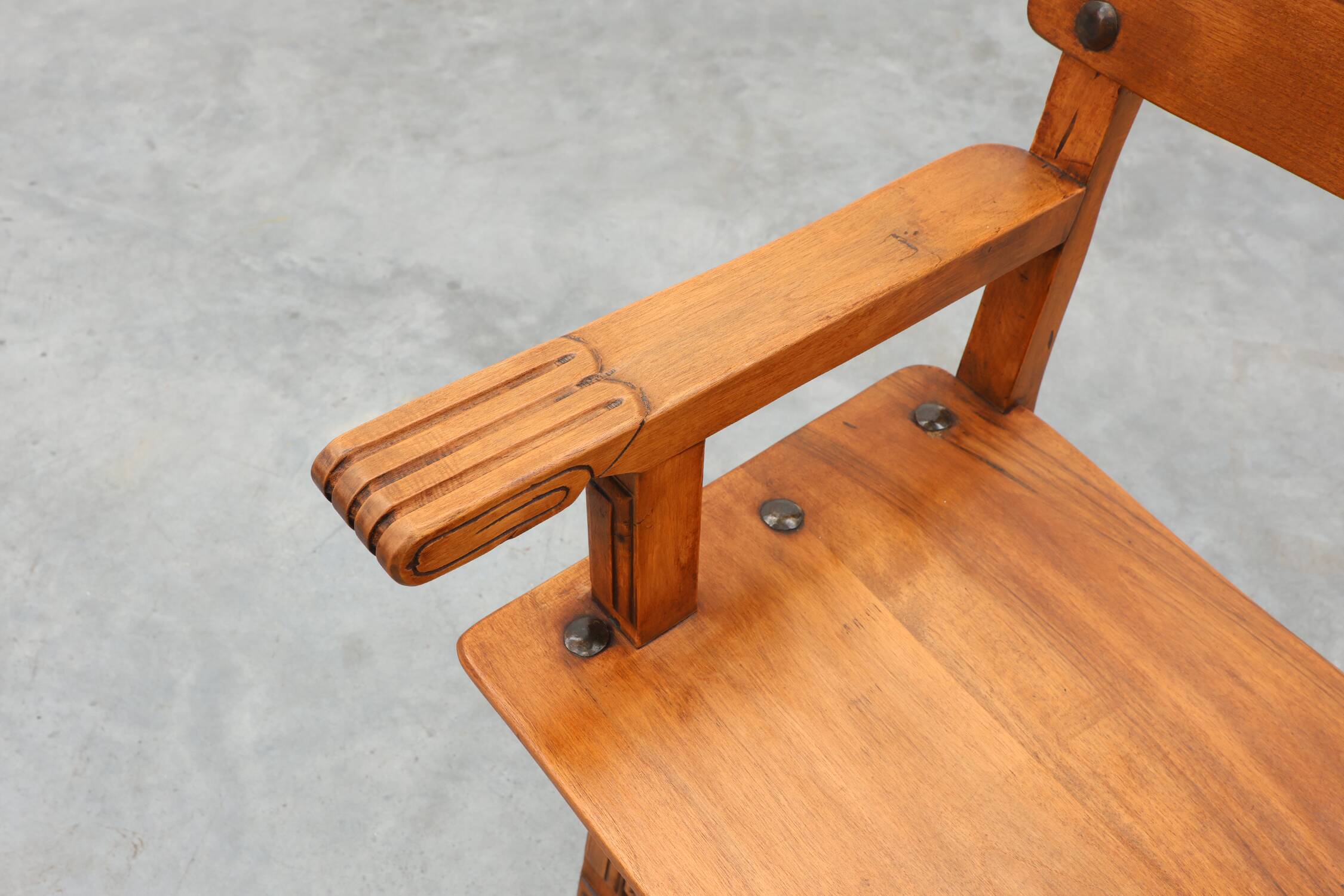 Pair of 2 Rustic carved oak side chairs, Spain ca. 1900