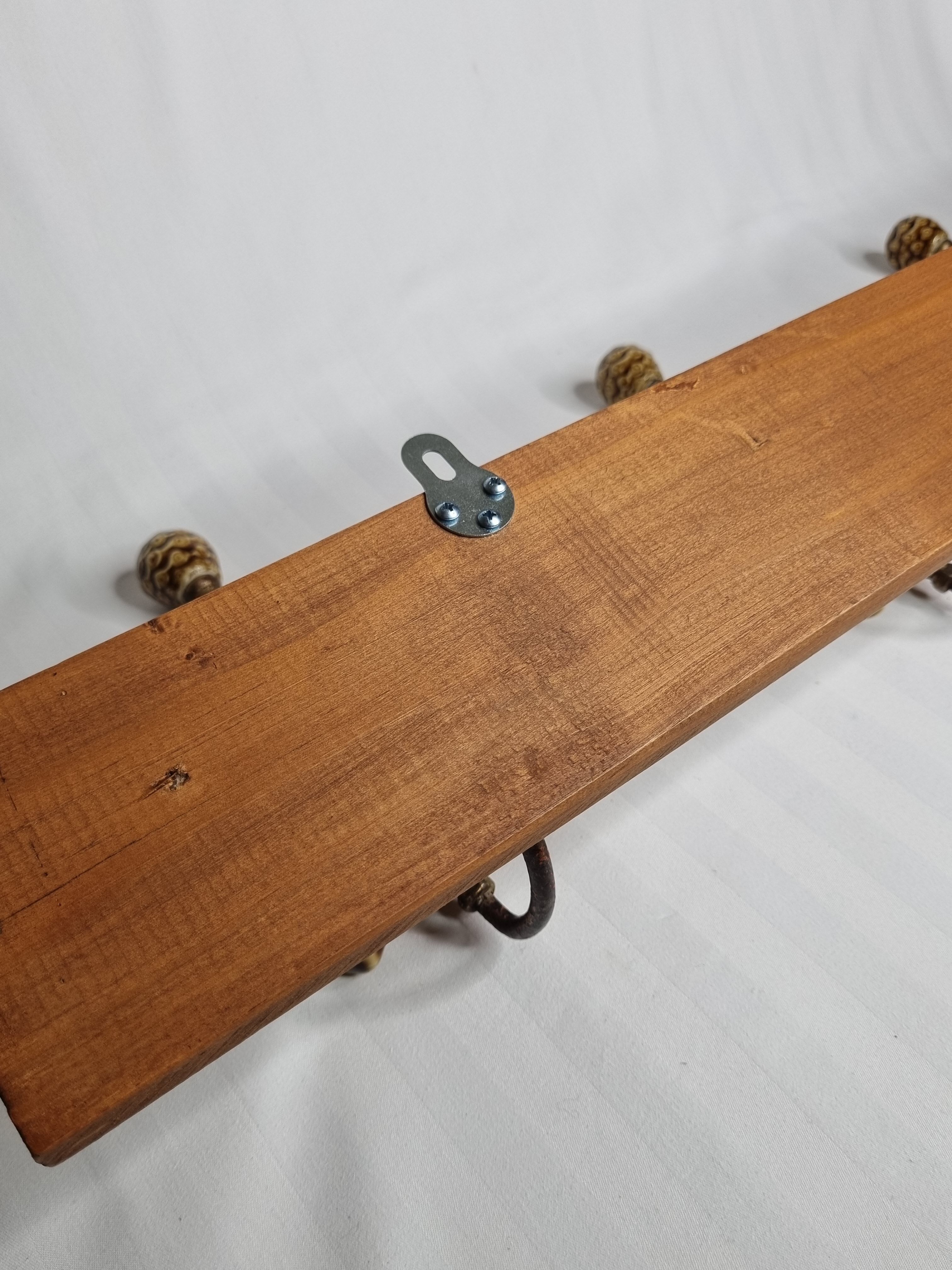 Wall coat rack, three metal and ceramic hooks in imitation of bamboo, 1900
