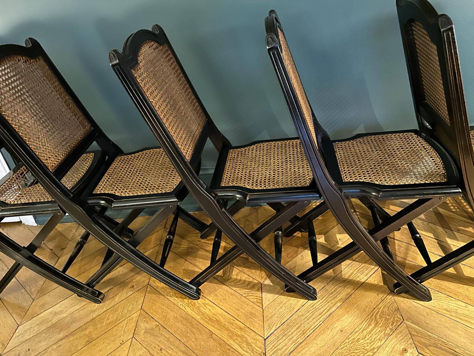Set of 6 Roche Bobois folding chairs cannage dining room
