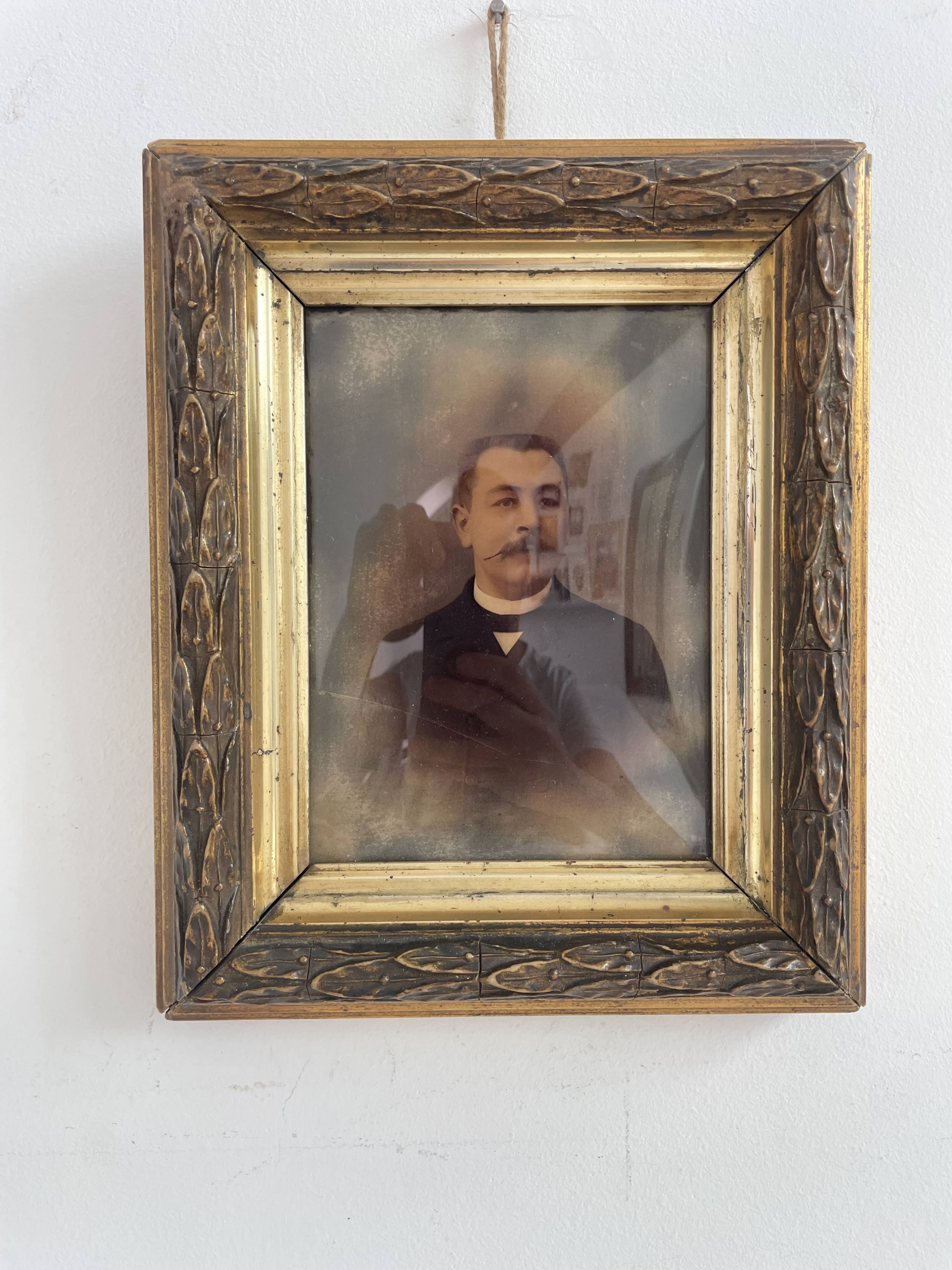 Portrait, photograph, ambrotype, hand painted, 19th century, signed EV, dated 1881, curved glass