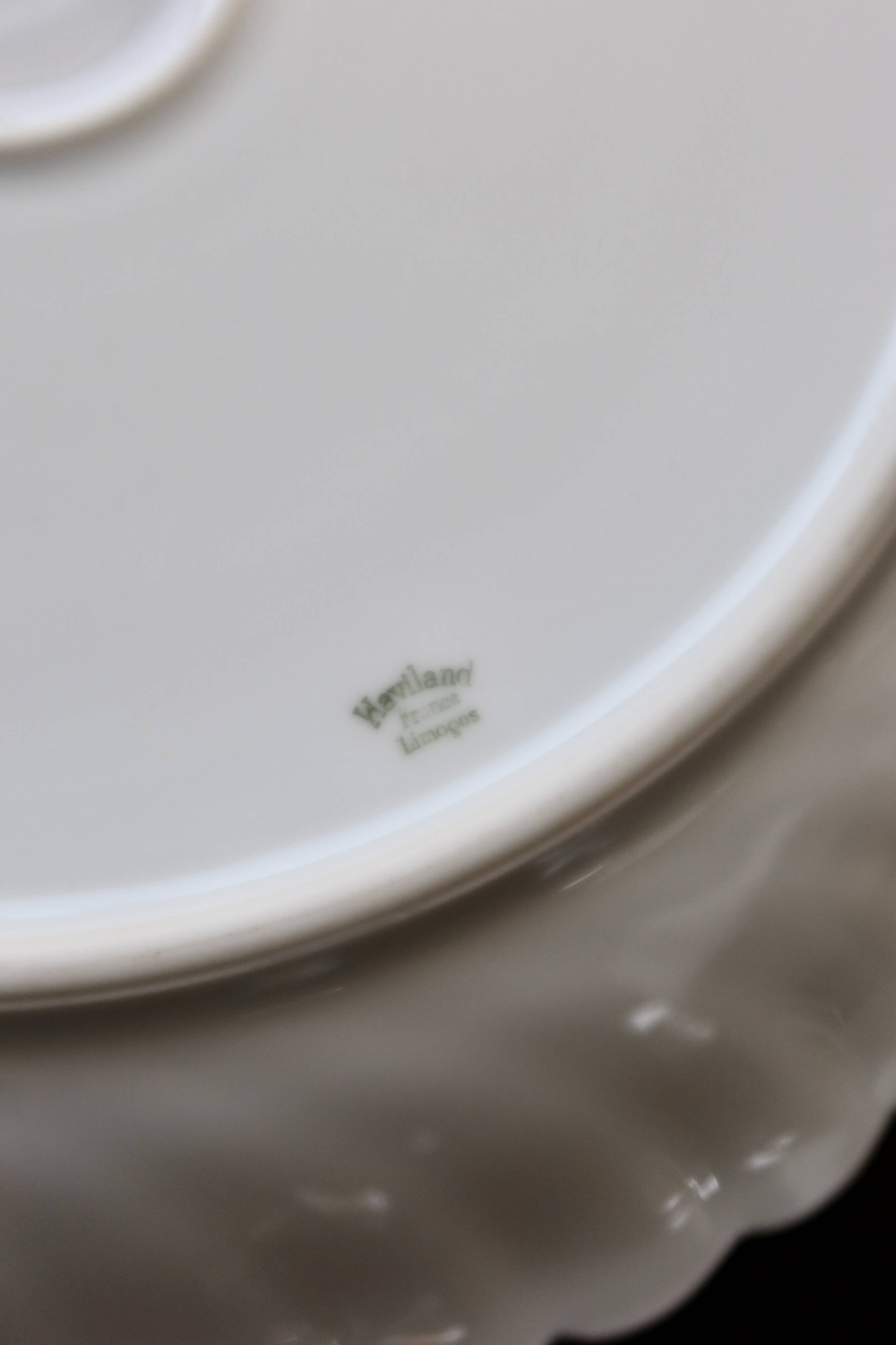 Vintage round serving dish in white porcelain with twists by Limoges Haviland